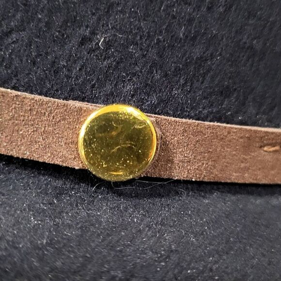 Chico's Woman's Classic Fedora Hat Dark Blue 100% Wool Tan & Gold Trim ~7.5 in - Picture 5 of 11